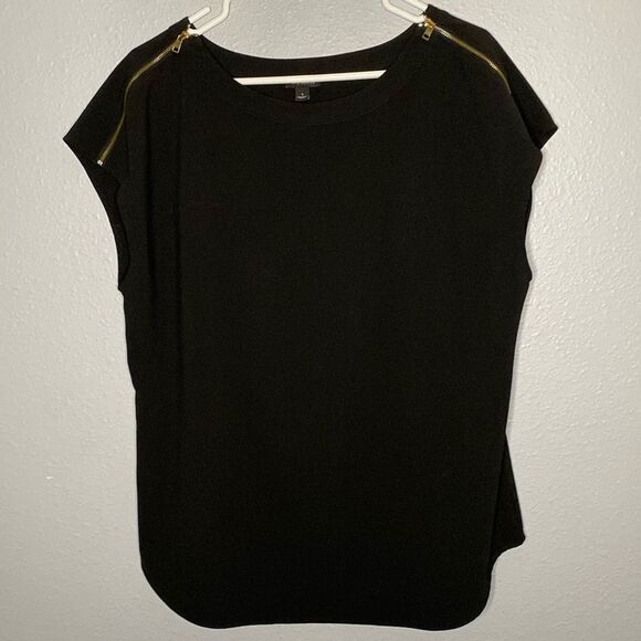 Ann Taylor Black Cap Sleeve with Gold Zipper Detailing Size Large - Picture 1 of 8